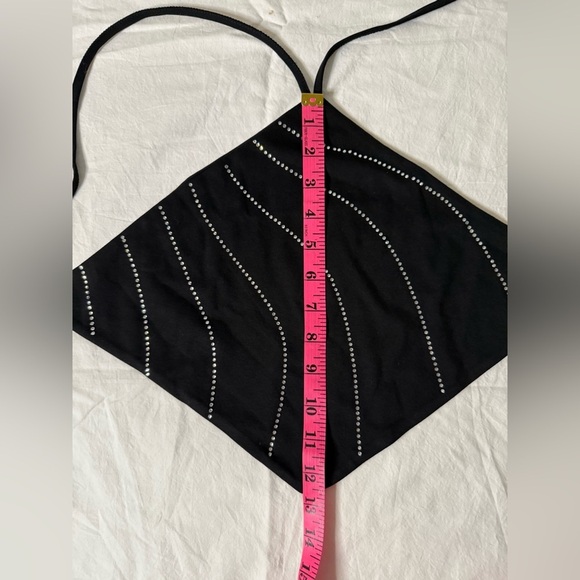 White Fox Black and Silver Rhinestone Halter Diamond Backless Top XS - Picture 7 of 8